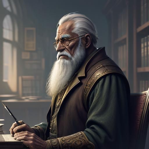 Old Man Studying: Detailed Matte Painting