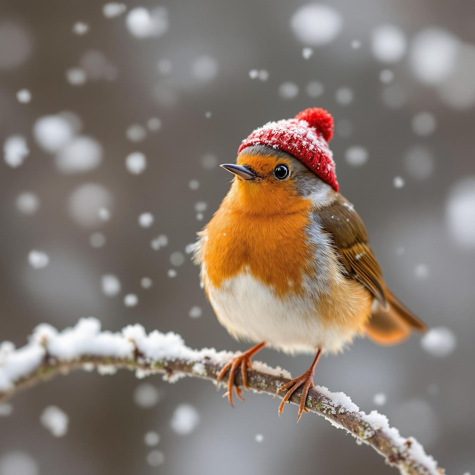 Vibrant Winter Robin Perched in Frosty Serenity