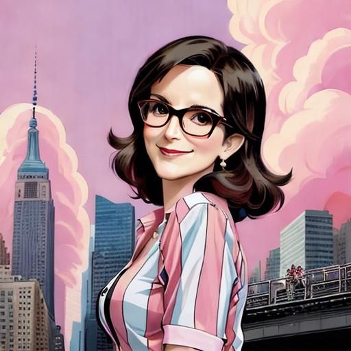 Art Deco Sketch of Tina Fey in Times Square