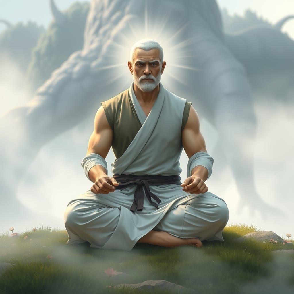 Meditating Superhero Radiating Ethereal Energy