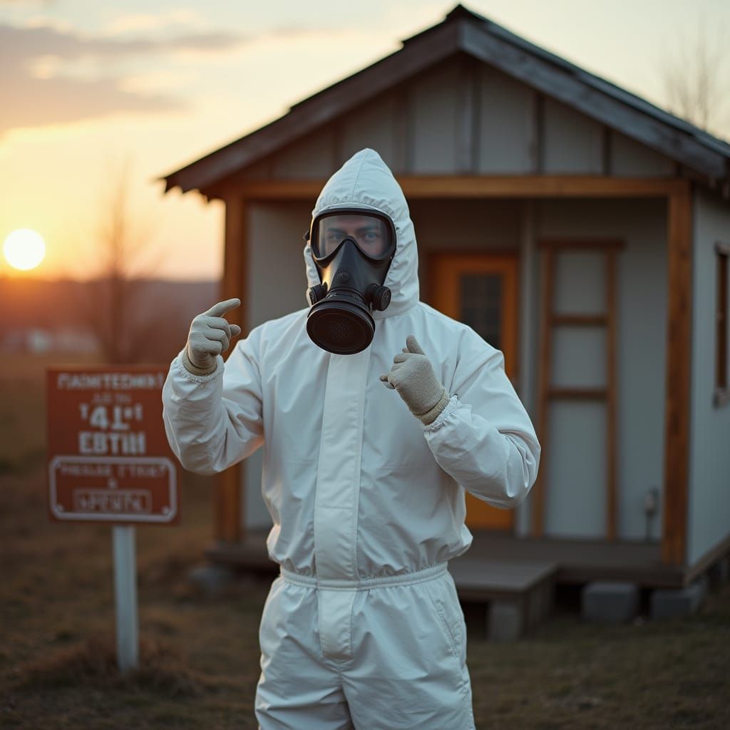 Confident Man in Hazmat Suit, Cinematic Advertising Poster