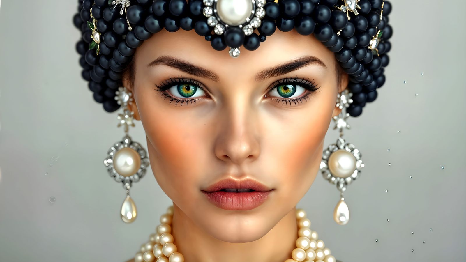 Elegant Portrait with Pearls and Gold