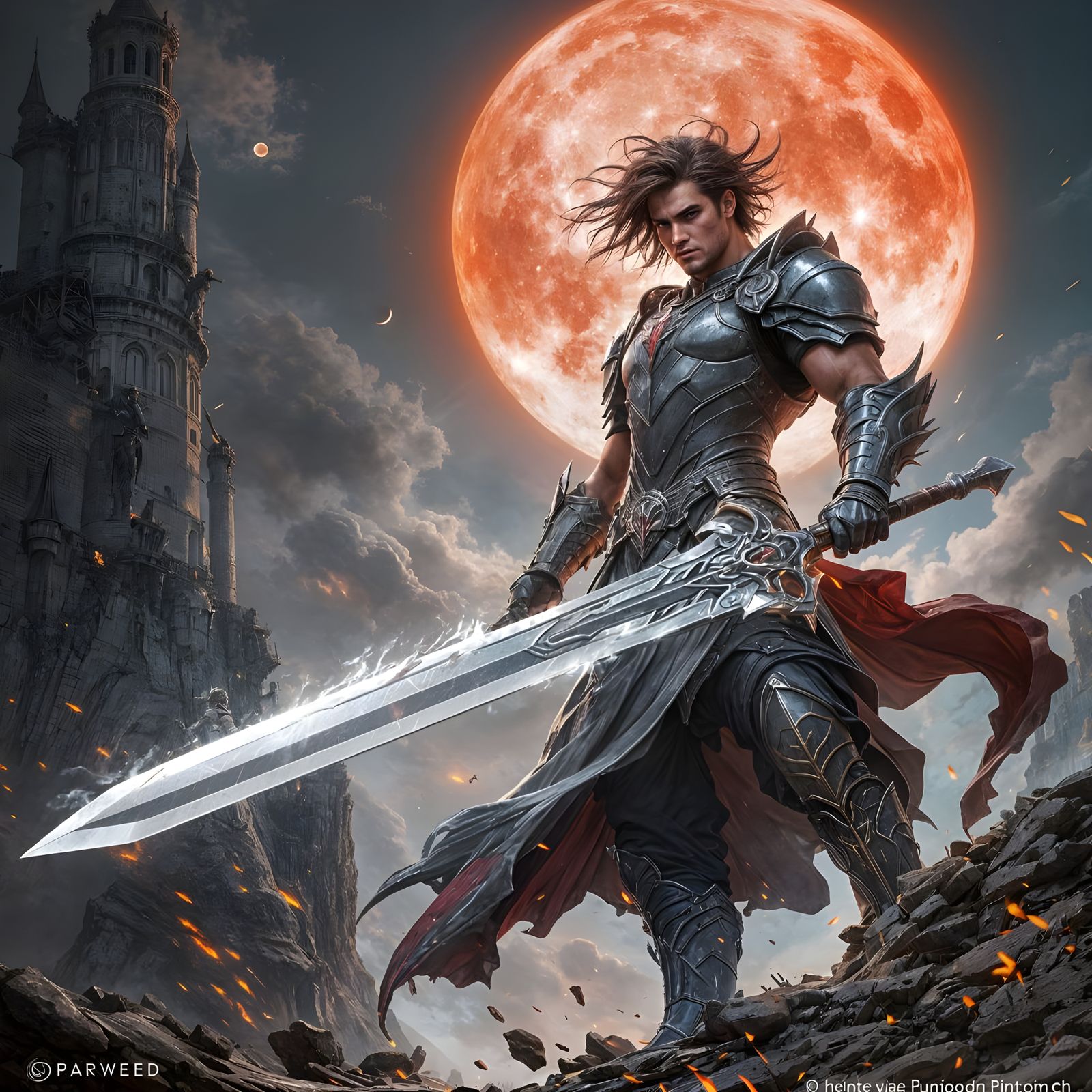 Blood Moon Warrior Defends Kingdom in Hyperdetailed Style