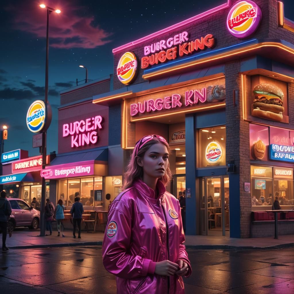 Girl in Neon Cityscape