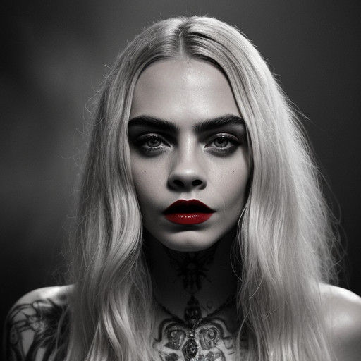 Glamorous Red-Lipped Siren in Opulent Oil Paint Texture