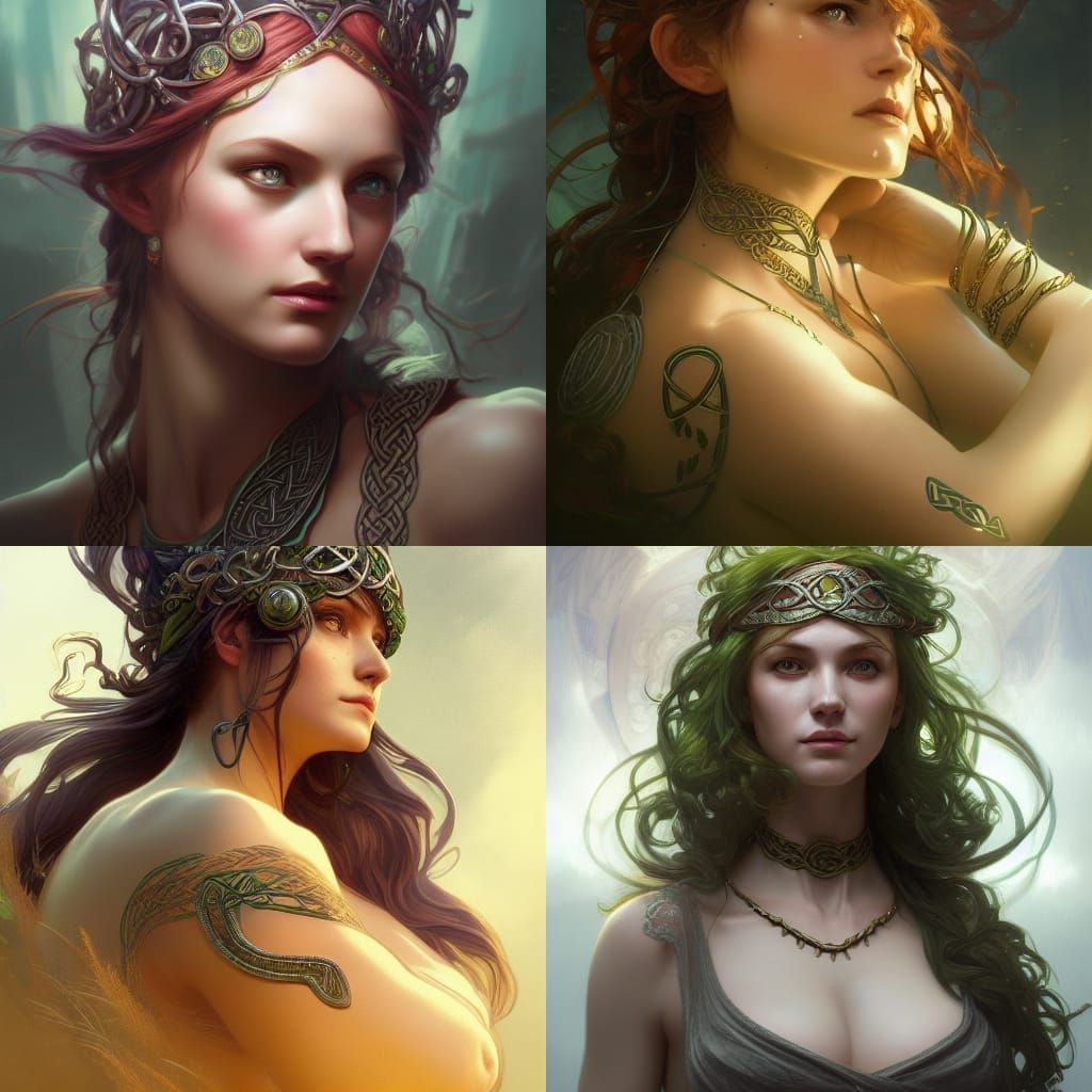 Brigantia: Celtic Goddess Portrait in Art Nouveau Style