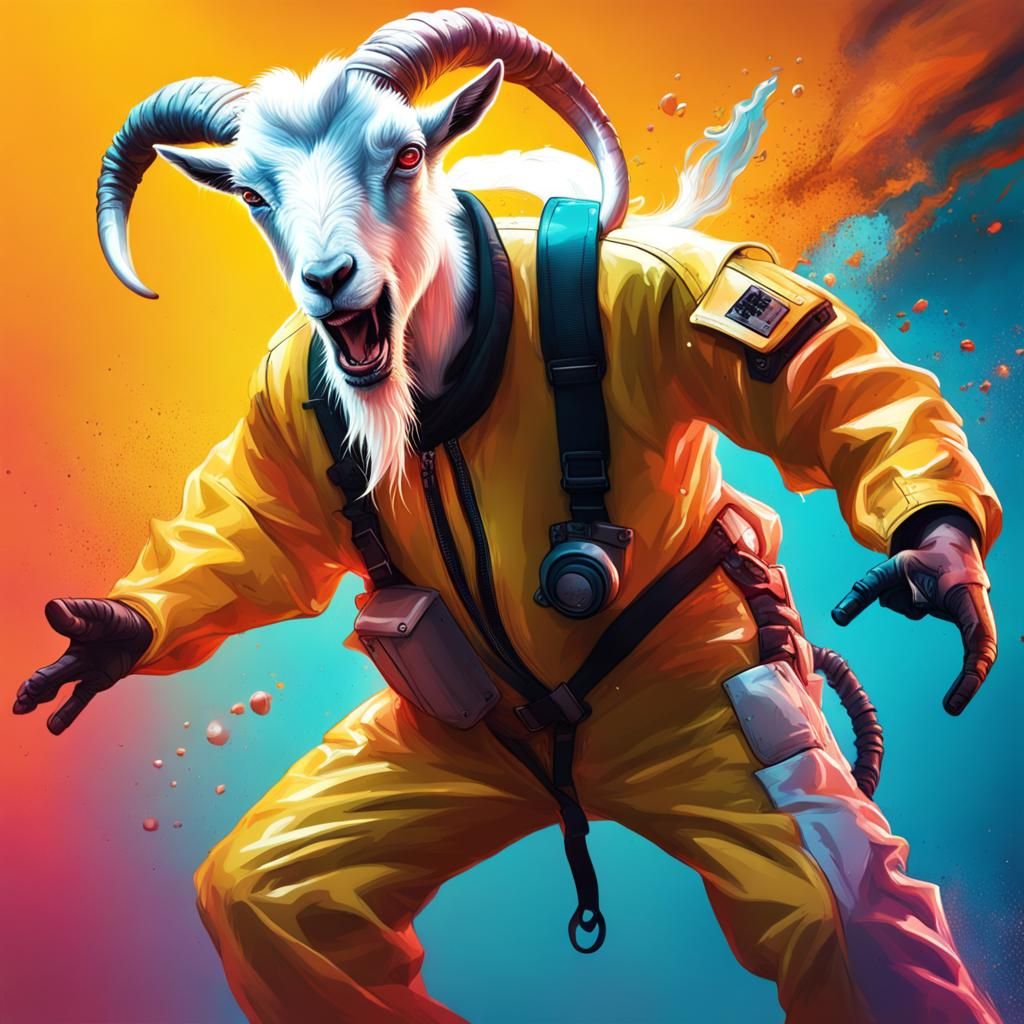 Goat Dance Battle in Hyperrealistic Splash Art