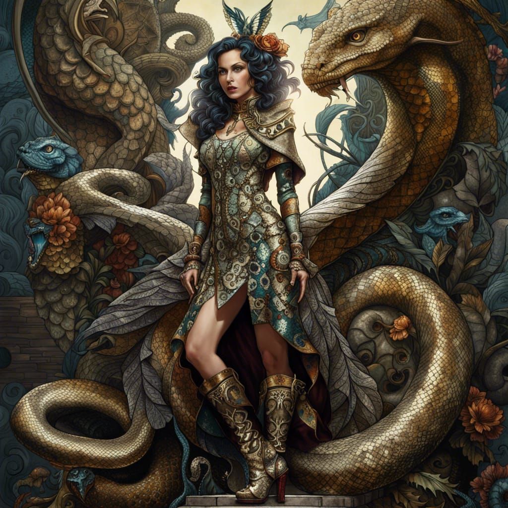 Woman in Snakeskin Dress: Fantasycore Art