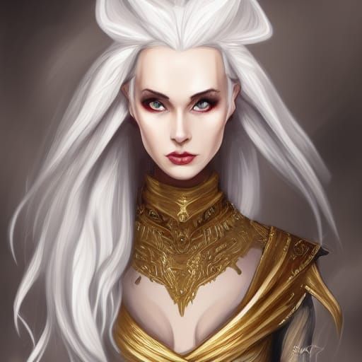 Elegant Elf Woman with Horns, Fantasy Art