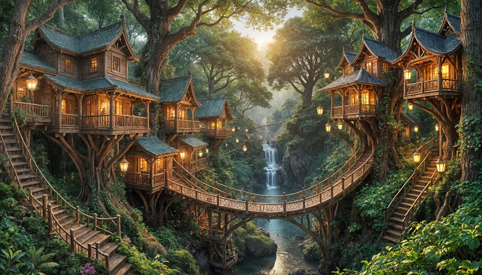 Fantasy Treehouse Village at Sunset