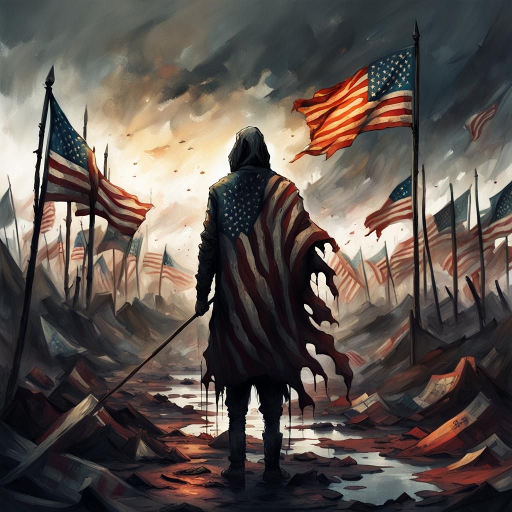 Dark Fantasy: Melting Flag in Post-Apocalyptic Landscape