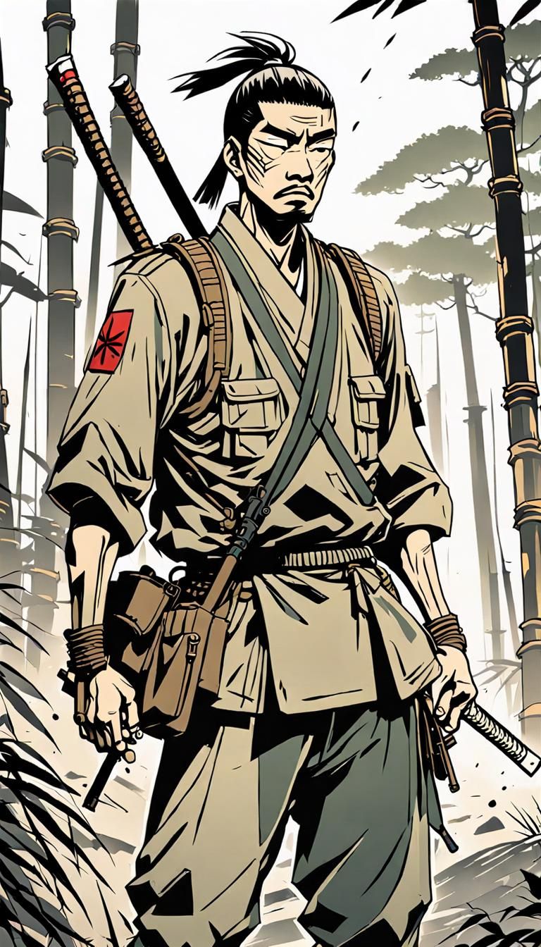 Anime Style Modern Samurai in WWII Jungle