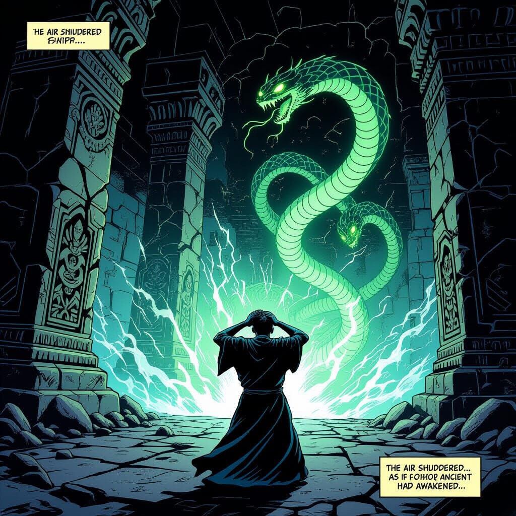 Nightmarish Temple Horror in Comic Style