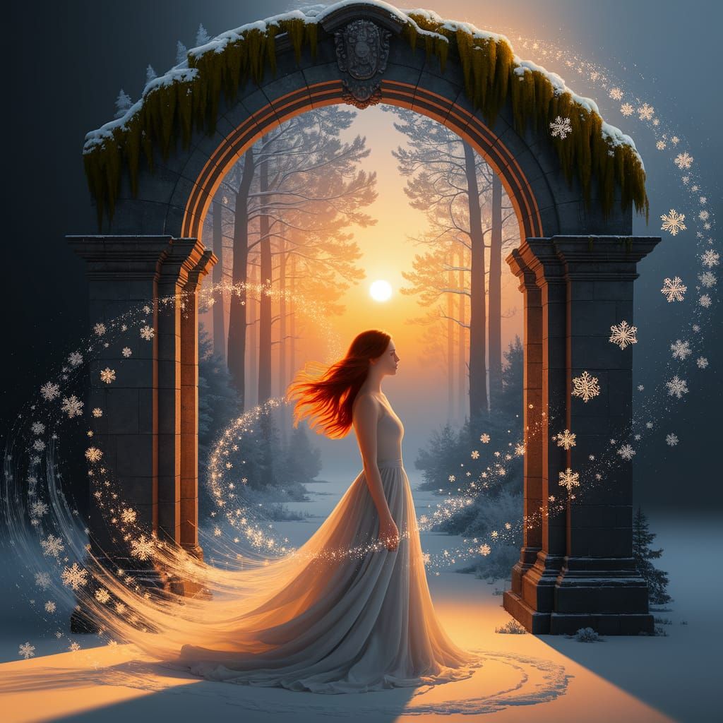 Woman Dissolving into Winter Solstice Portal