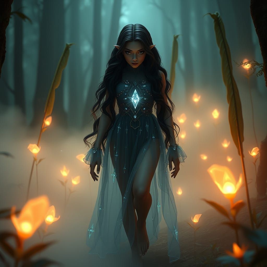 Mysterious Woman Emerges from Mist in Cinematic 3D