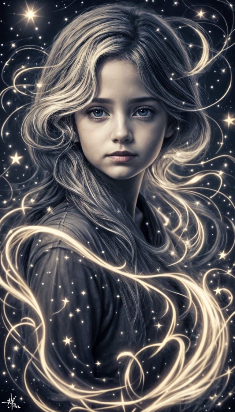 Ethereal Child in Cosmic Night Sky