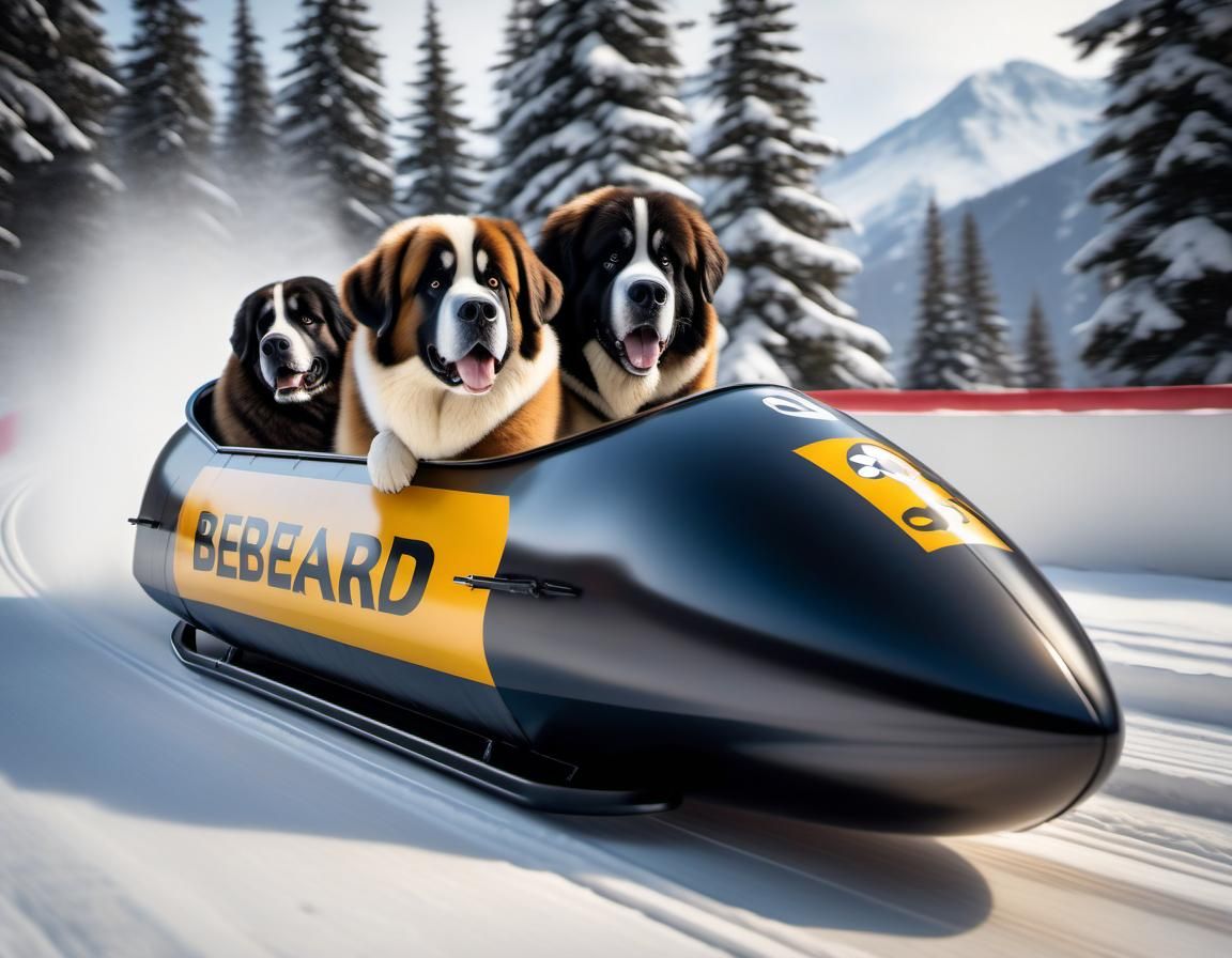 Saint Bernard Dog Painting on Bobsled Team