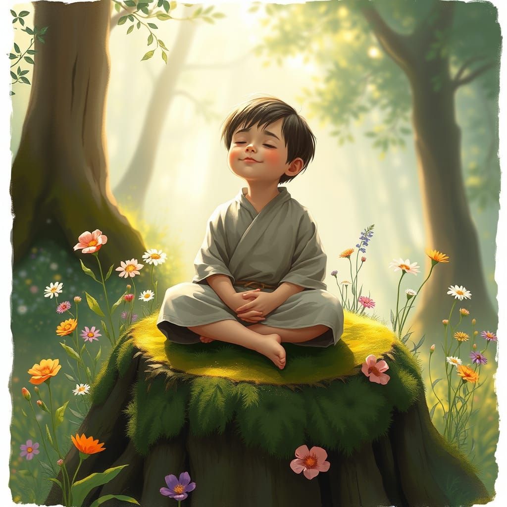 Whispers of Harmony: Innocent Child Surrounded by Nature's S...
