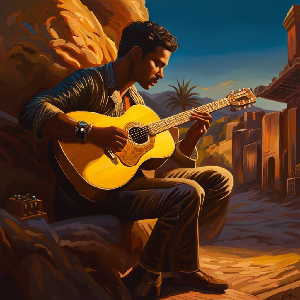 Man Playing Guitar in Golden Light