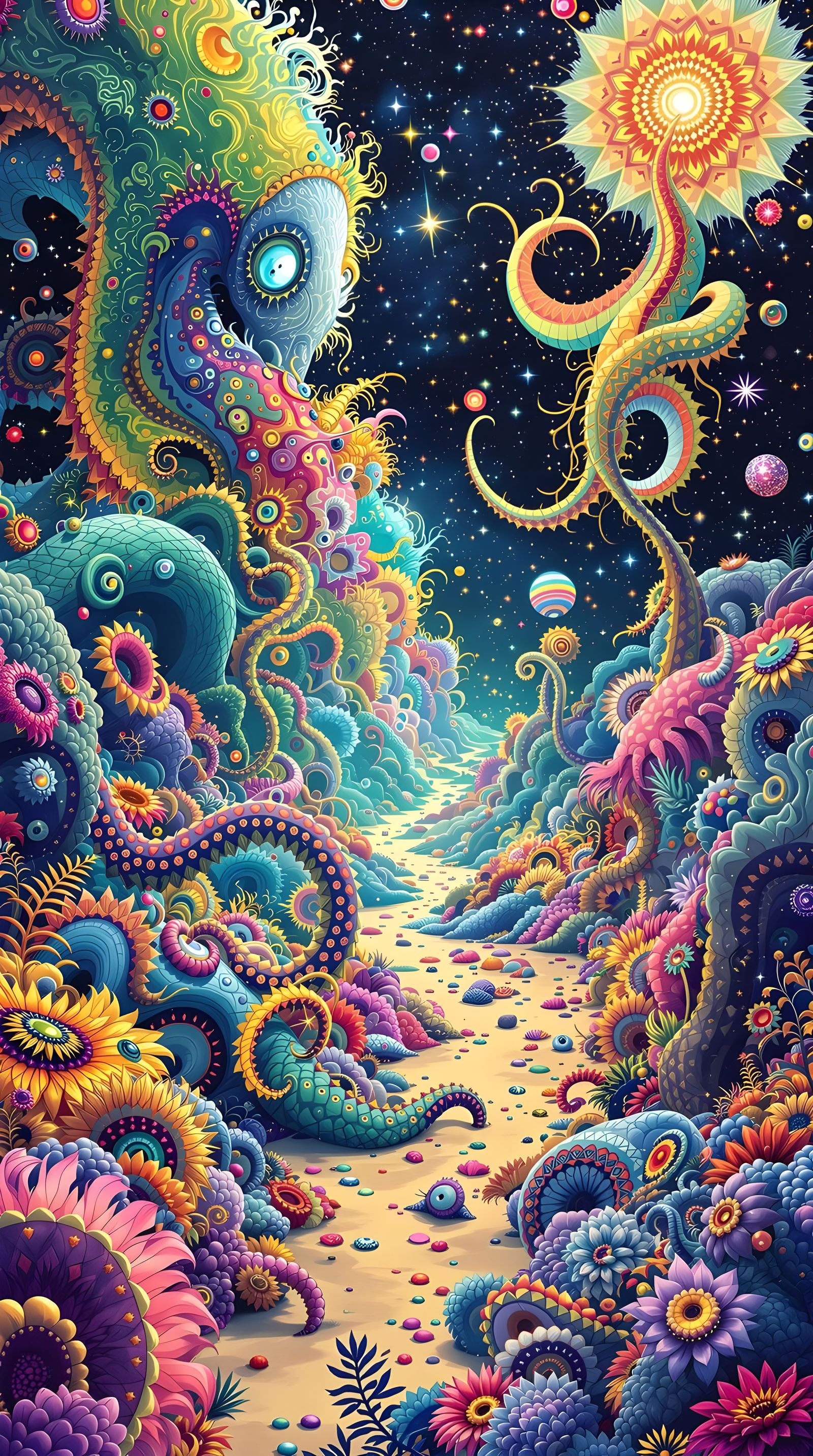 Psychedelic DMT Landscape with Fractal Patterns