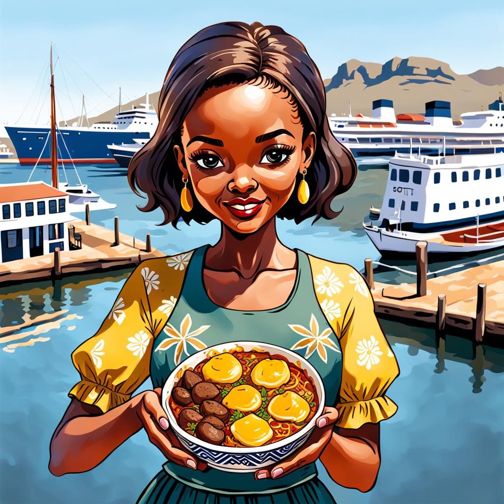 Cute South African Girl Enjoying Bobotie at Waterfront