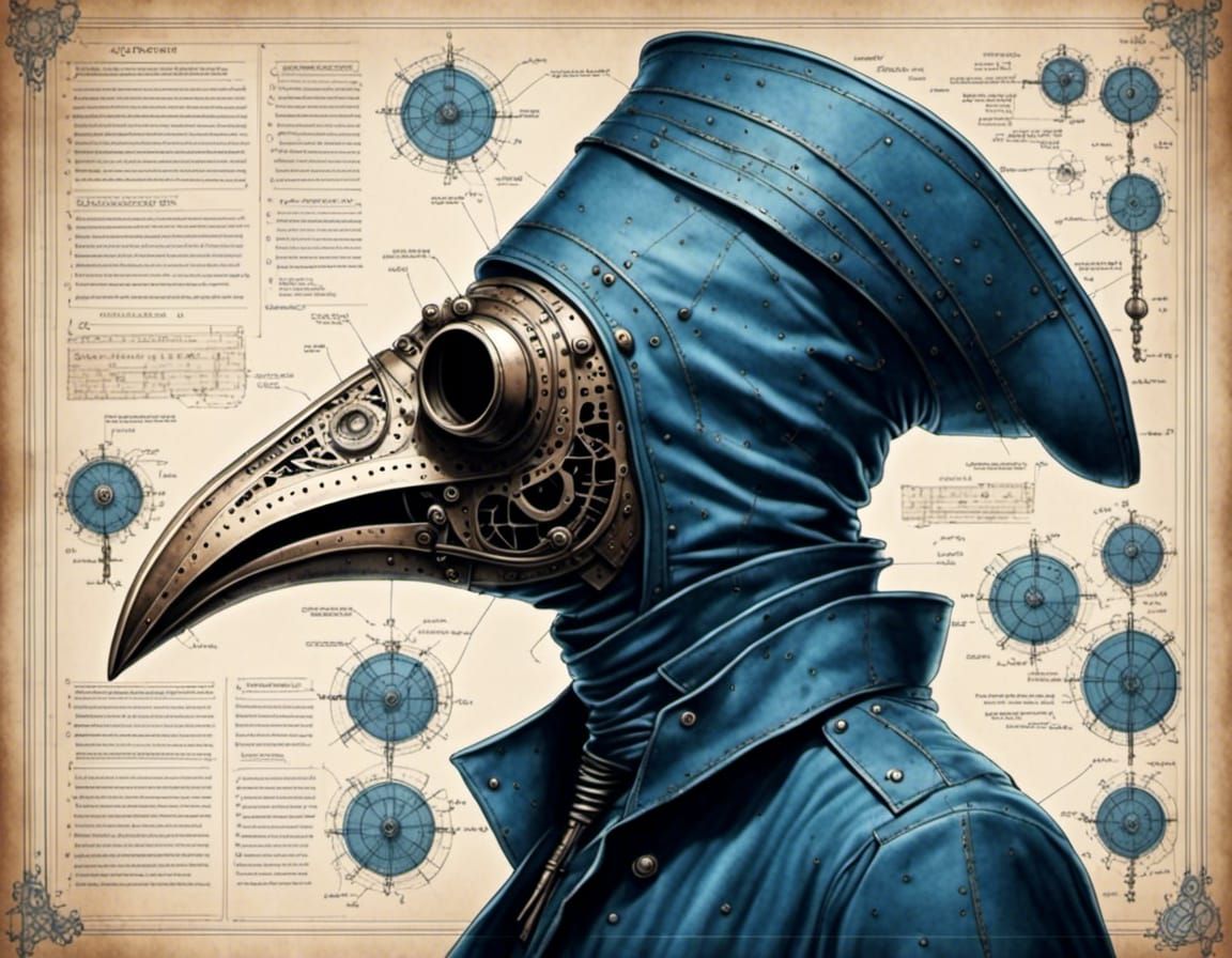 Plague Doctor Mask: Technical Blueprint Illustration