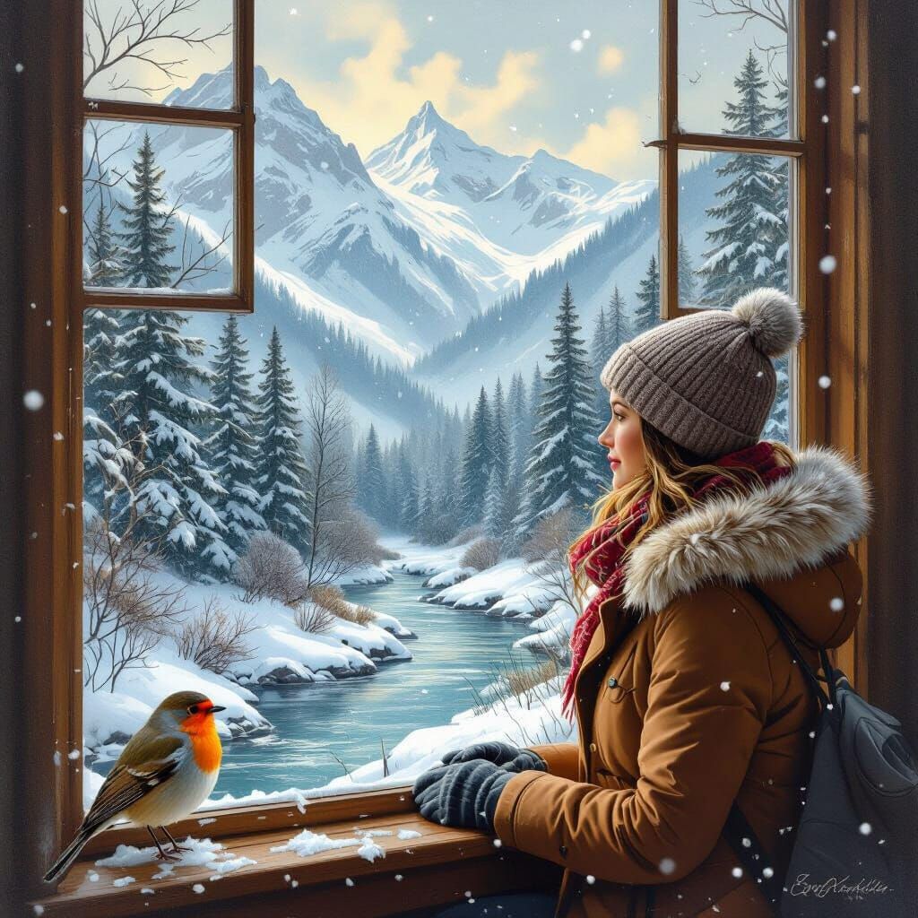 Winter Mountain Scene in Fantasy Art Style