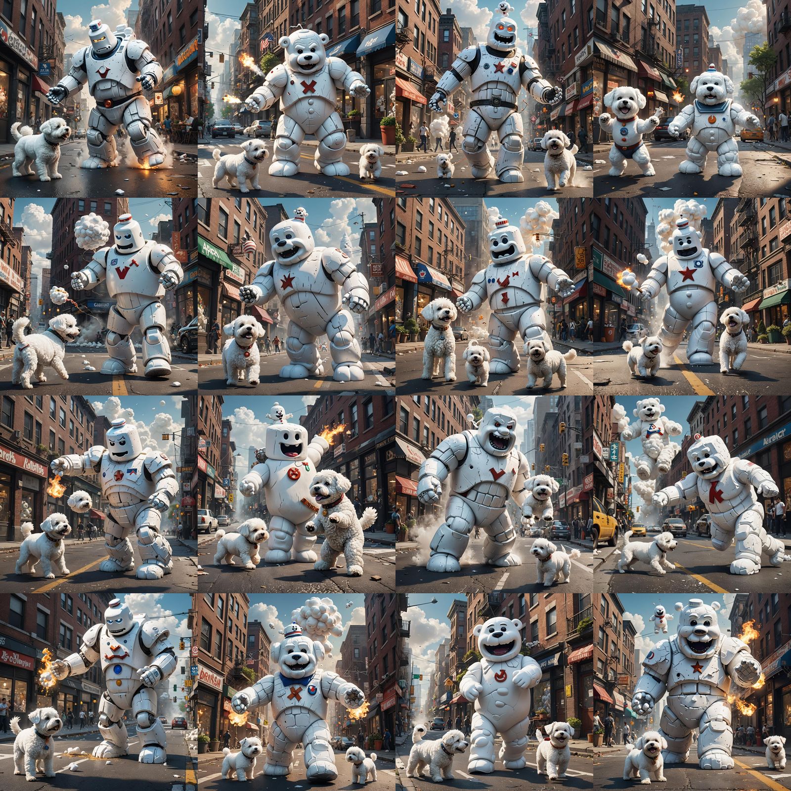 Giant Marshmallow Man Battles Dog: Detailed Matte Painting
