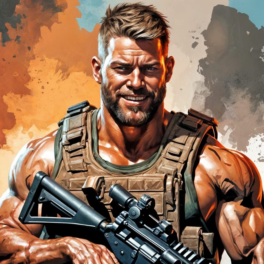 Hyperrealistic Mercenary Portrait with Dramatic Lighting