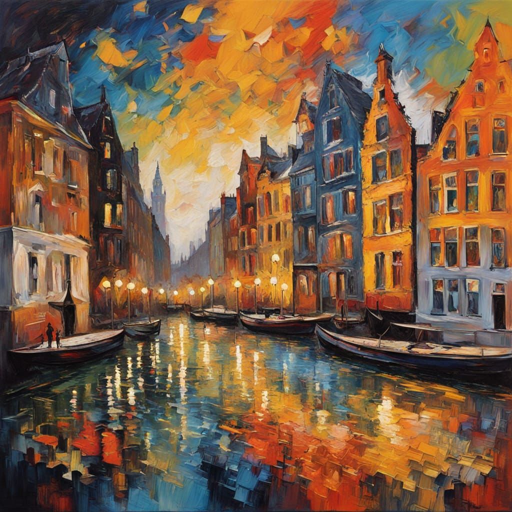 Vibrant Cityscape in Neo-Expressionist Style