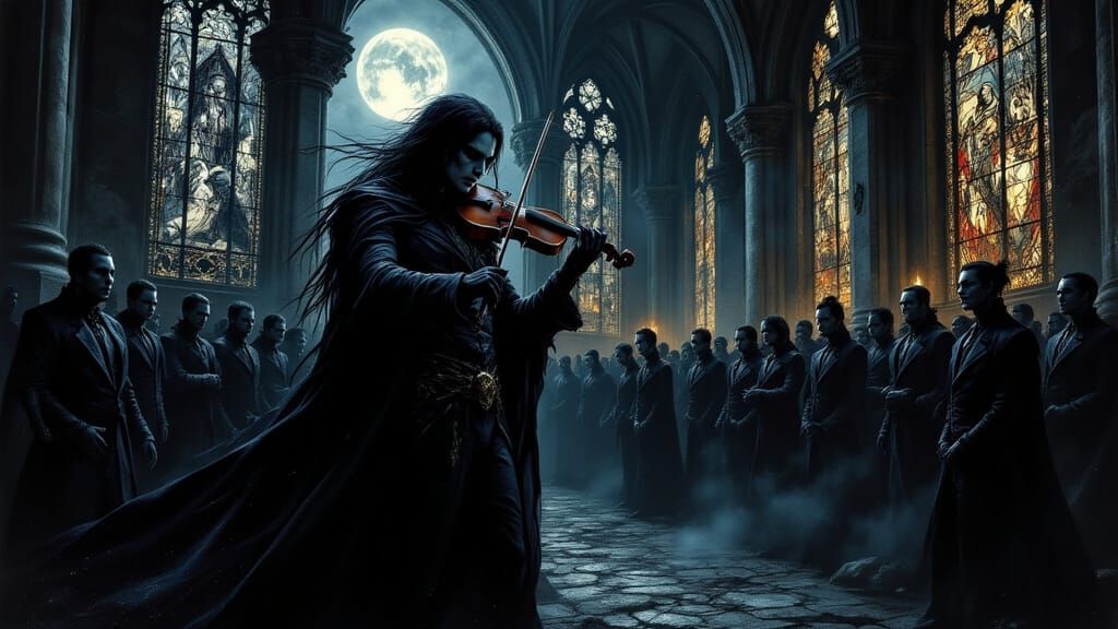 Devil's Fiddler Plays at Vampire Wedding in Gothic Cathedral
