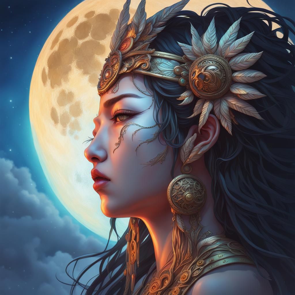 Tsukuyomi Goddess: Moonlit Face in Splash Art Style