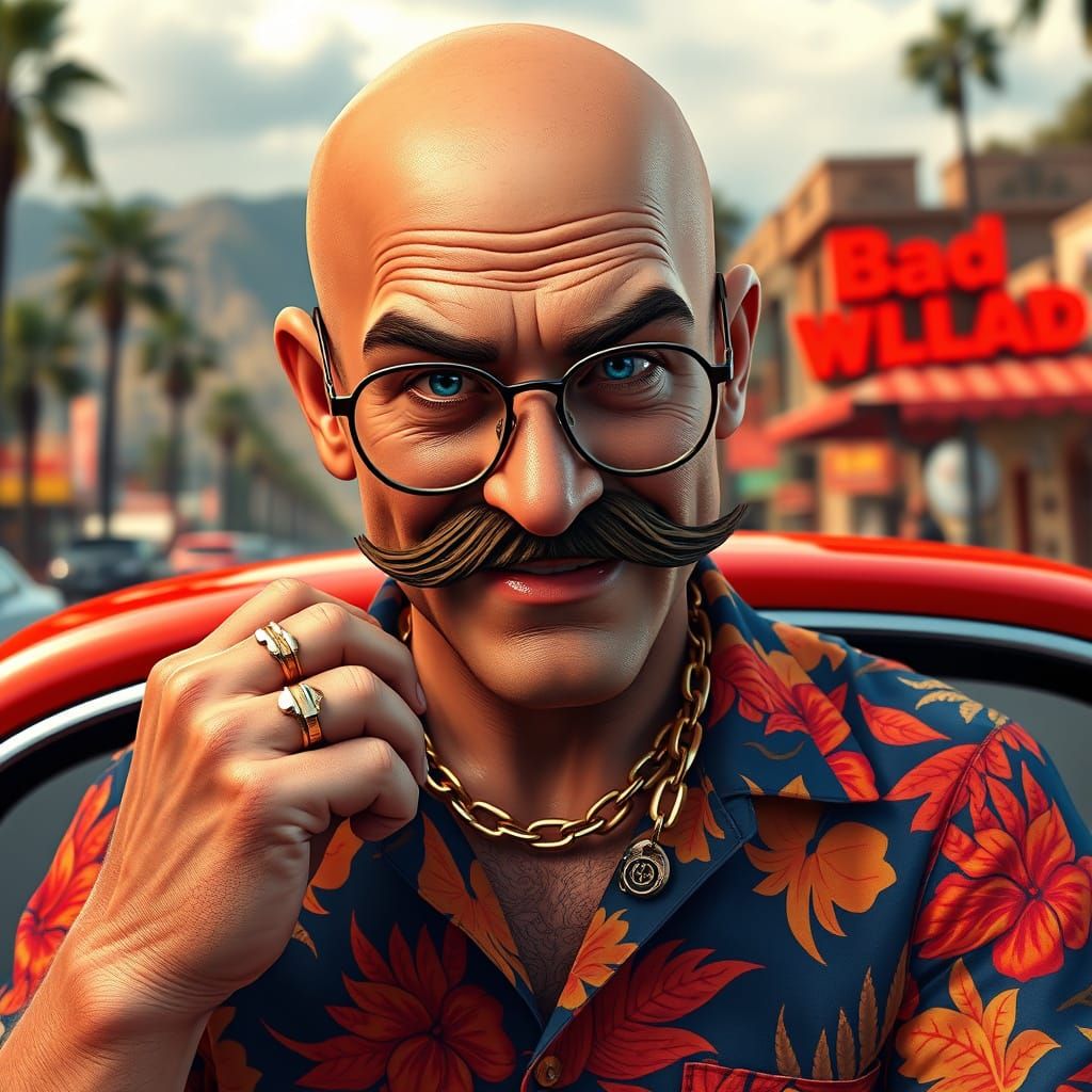 Charismatic Car Dealer in Hollywood: 3D Cinematic Style