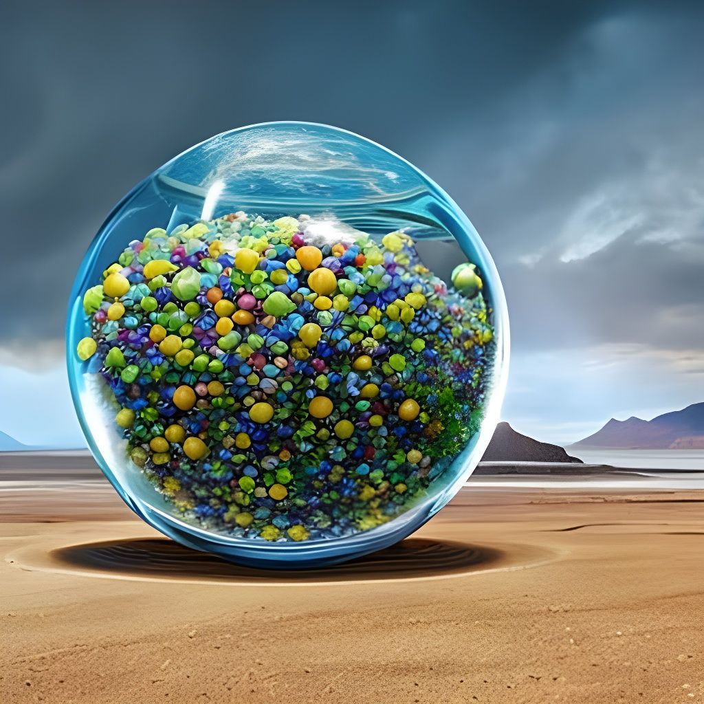 Cracked Glass Jar Containing Millions of Marbles