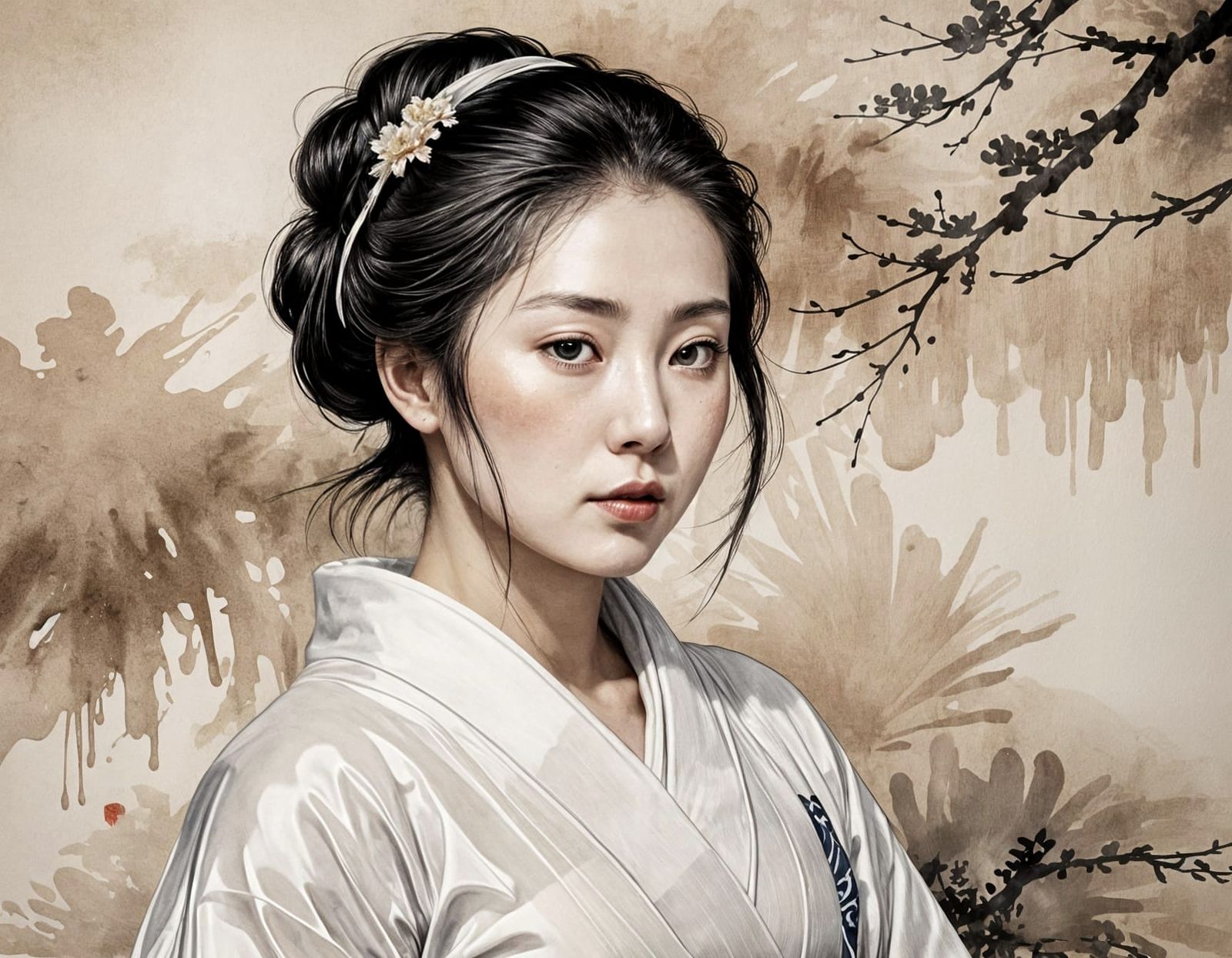 Female Ghost with Wet Hair in Ukiyo-e Style