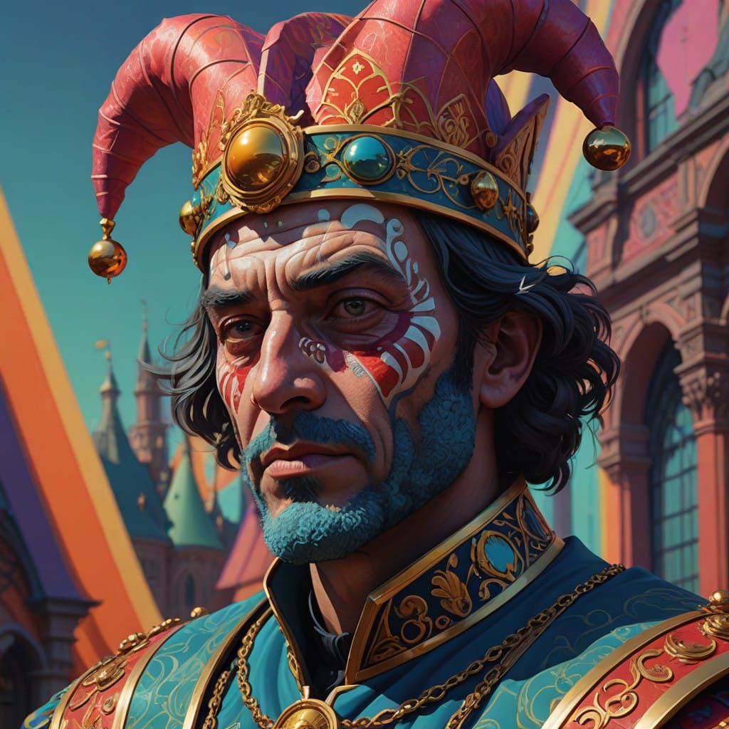 Hyperrealistic Court Jester in Lavish Renaissance Tapestry S...