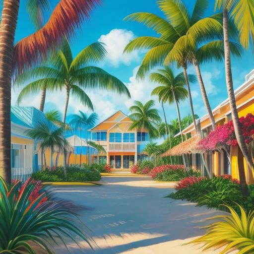 Florida Beach Scene in Vibrant Watercolor