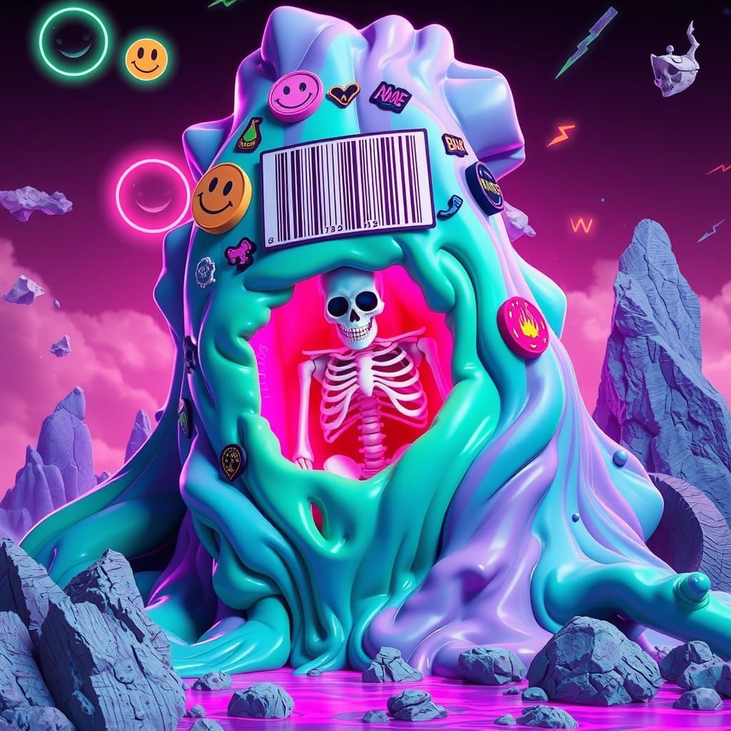 Giant Slime Monster in a Colorful Dreamscape