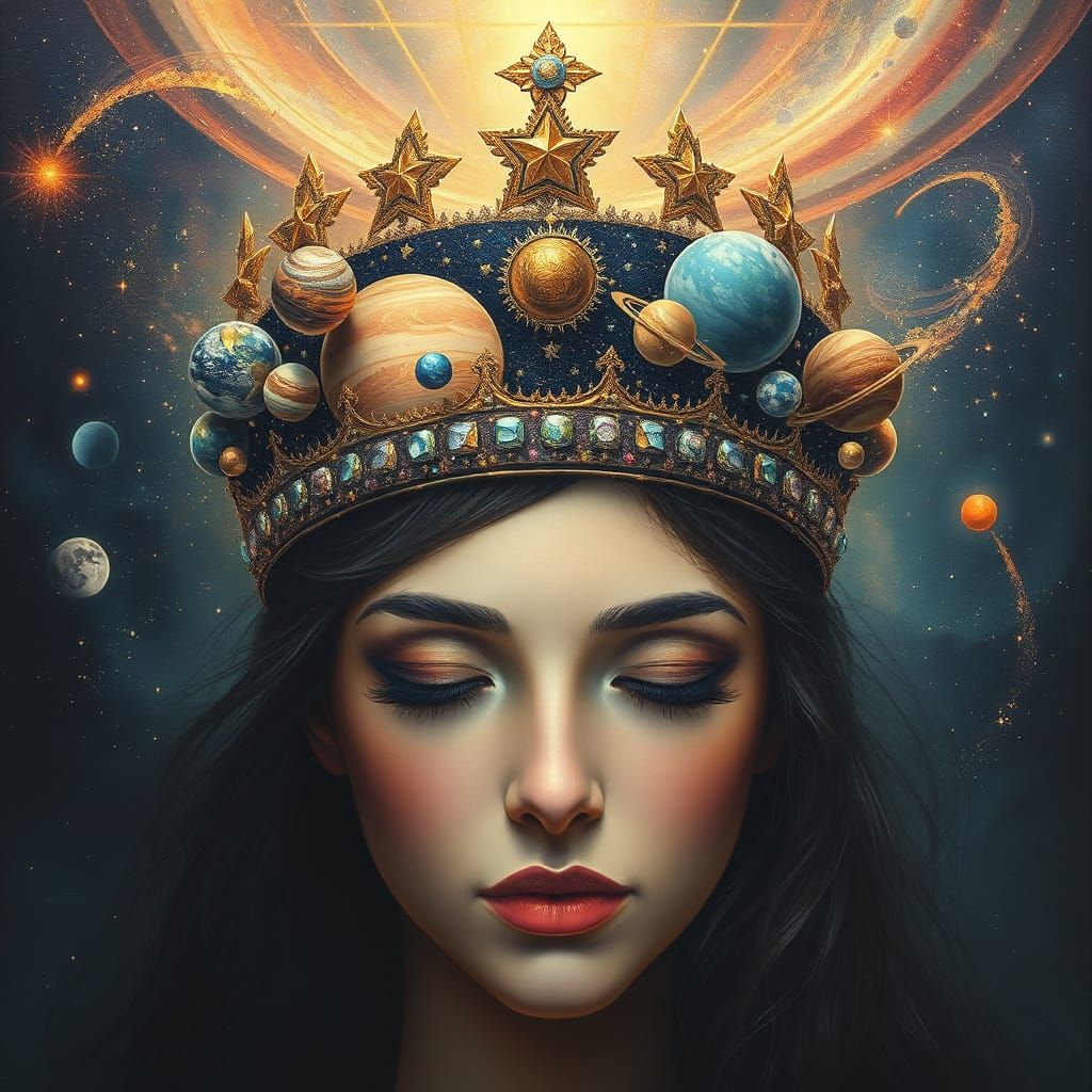 Serene Woman with Celestial Stardust Crown
