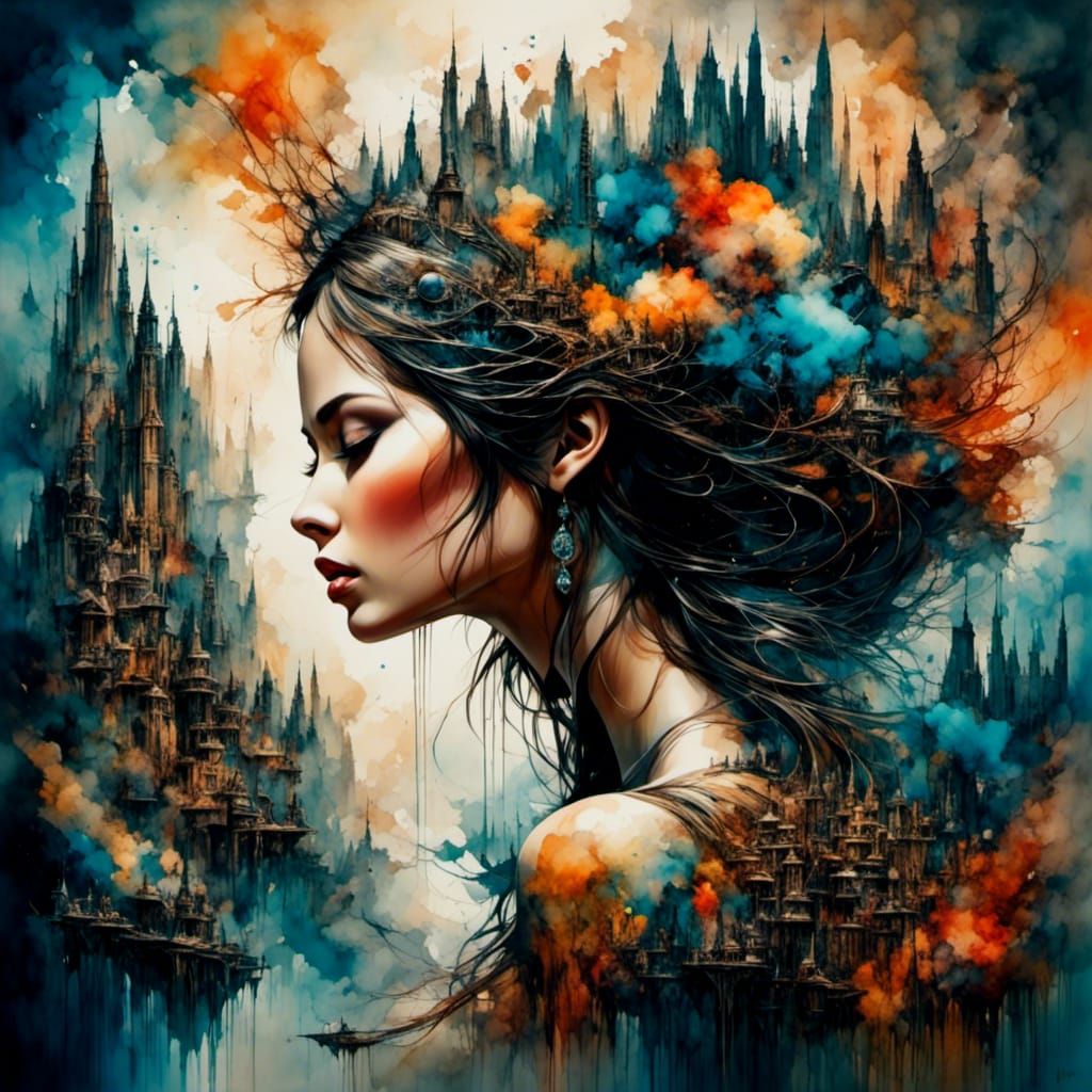 Cosmic Ink Art: Double Exposure Surreal Fantasy