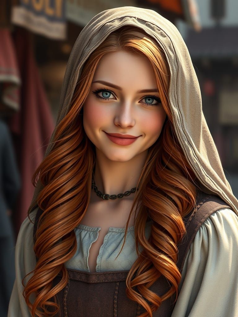 Medieval Maiden with Vibrant Locks