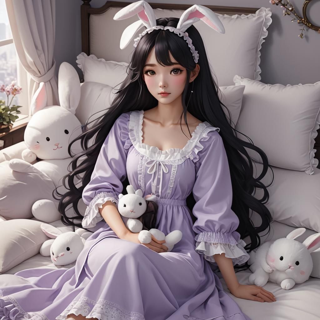 Korean Girl in Nightgown: 3D Anime Art
