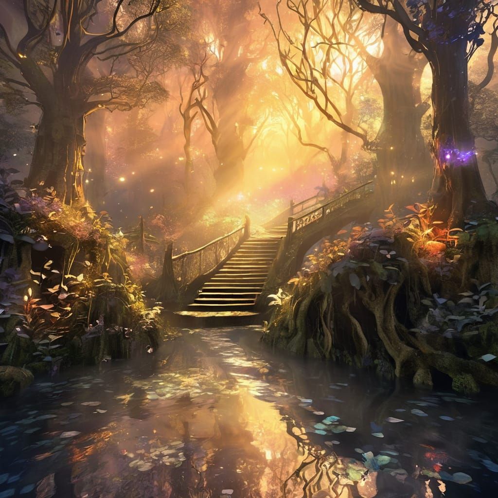 Mystical Forest Dusk in Chiaroscuro Style