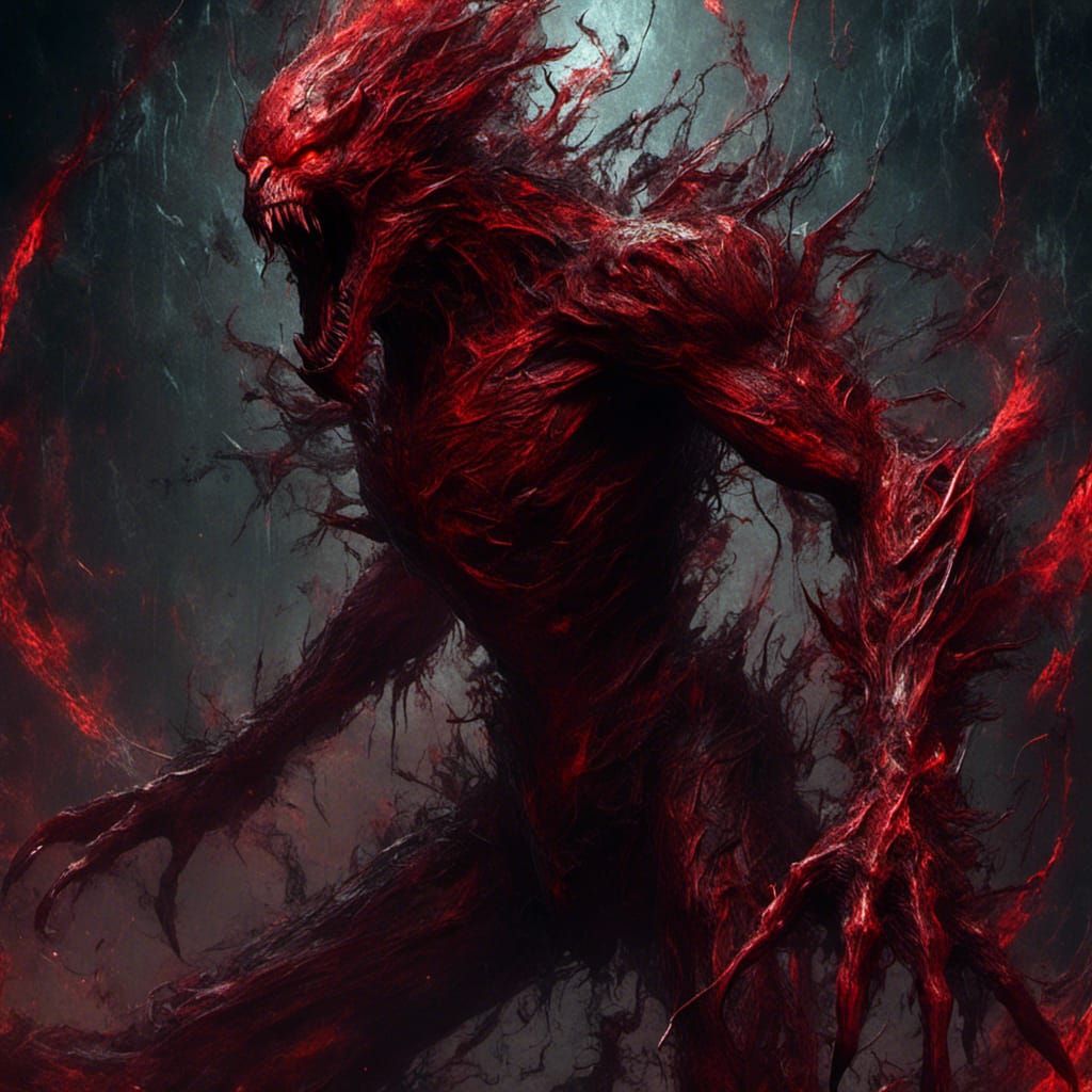Vibrant Red Demon Roaring in Dark Fantasy Style