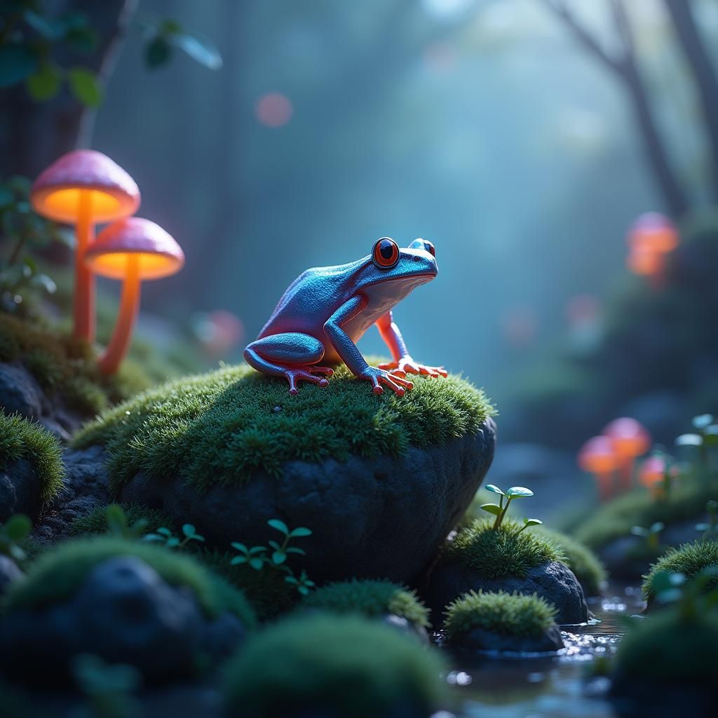 Glass Frog in a Luminous Fantasy Environment