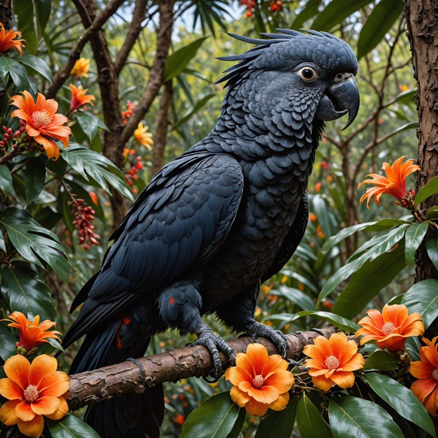 Vibrant Australian Cockatoo and Toucan on Floral Branch