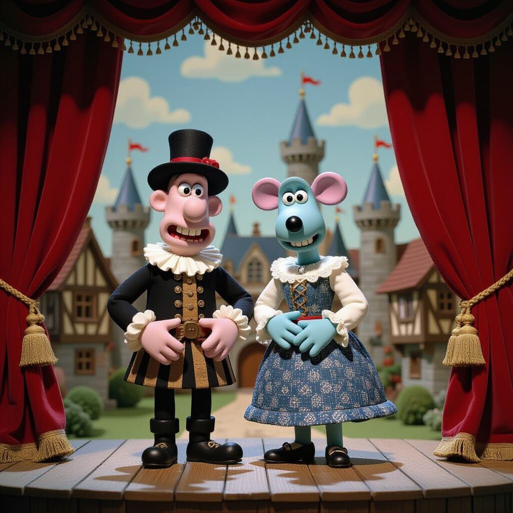 Wallace and Gromit in Elizabethan Claymation Style