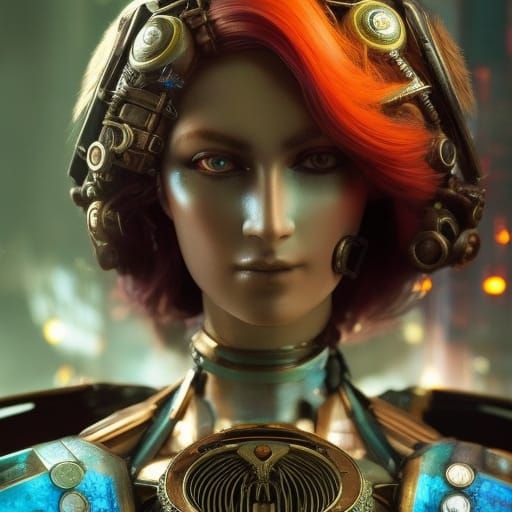 Steampunk Vehicle in Cyberpunk Cityscape