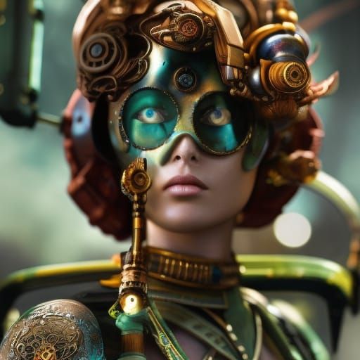 Steampunk Vehicle in Decaying Cyberpunk Cityscape