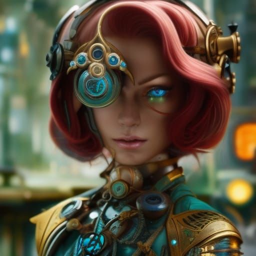 Steampunk Vehicle in Decaying Cyberpunk Cityscape